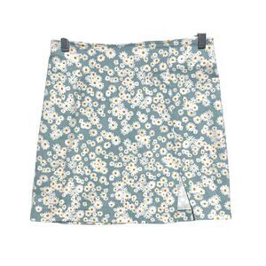Wild Fable Daisy Blue Mini Skirt 2 Front Slit Stretch Cottage Prairie Boho Retro